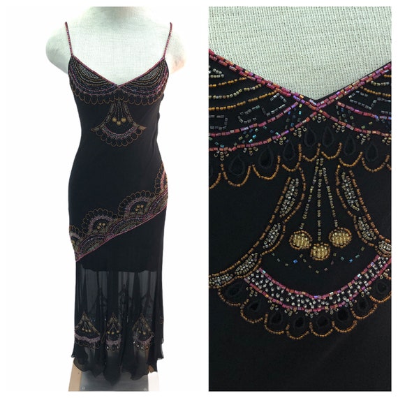 Vintage VTG 1990s 90s Cache Black Beaded Sheer Par
