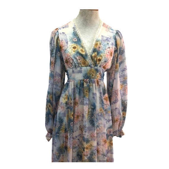 Vintage VTG 1970s 70s Boho Prairie Pink Blue Flor… - image 4