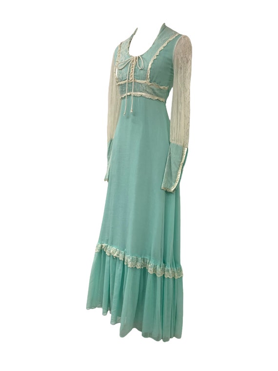 Vtg VIntage 1970s Gunne Sax Style Turquoise Lace … - image 2