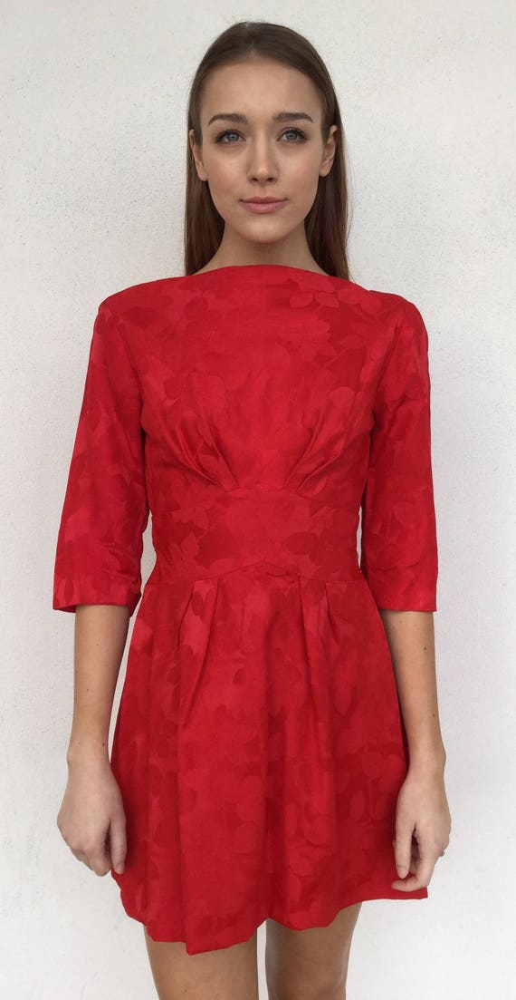 1950s Satin Cherry Red Mini Dress