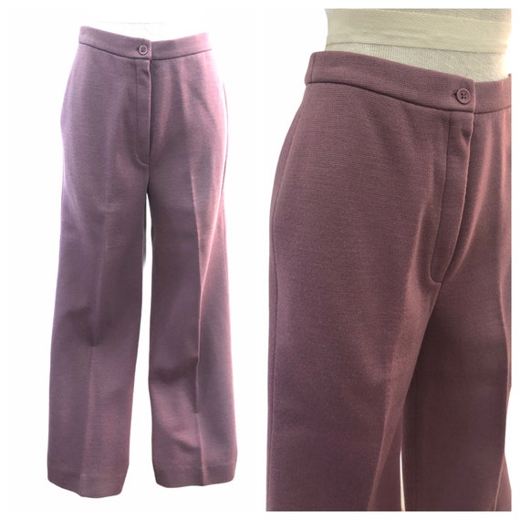 Vintage VTG 1970s 70s Mauve Purple Knit Trousers P