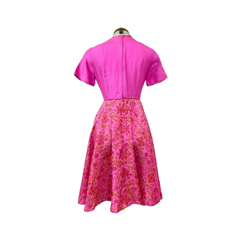 Vtg 60s Mod Dayglow Era Fluorescent Hot Pink Indian Block Print Party Dress image 5