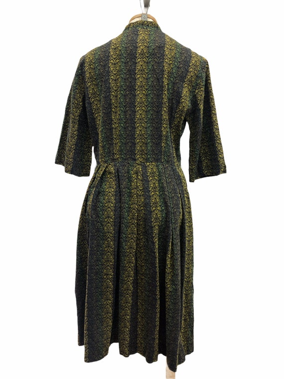 Vintage VTG 1950s 1950s Green Black Woven Dress - image 3