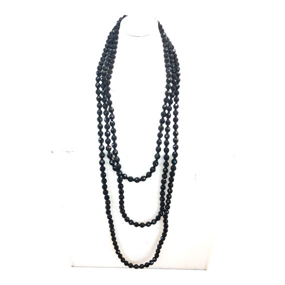 Vintage VTG 1920s 1930s Jet Black Three Strand La… - image 1