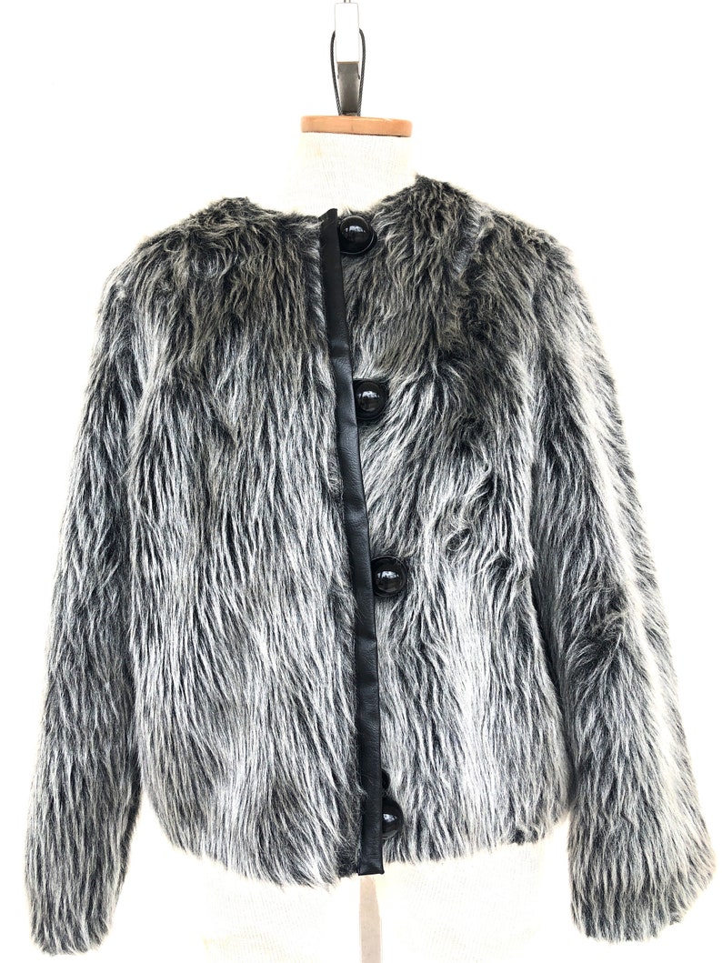 Vintage VTG 1960s 60s Gray Faux Fur Mod Button Up Jacket Coat image 4