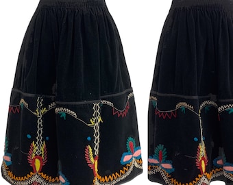 Vtg Vintage 1930s 30s 1940s 40s Embroidered Hungarian Folk Art Velvet Mini Skirt