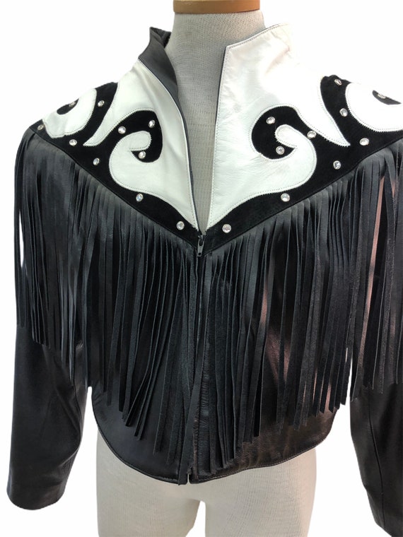Vintage VTG 1980s 80s Black and White Fringe Leath