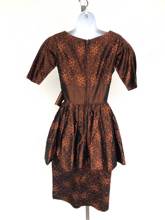 Vintage VTG 1950s 50s Brown Taffeta Peplum Party … - image 3