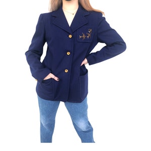 Vintage VTG 1940s 40s Navy Blue Bird Embroidered Blazer Jacket image 2