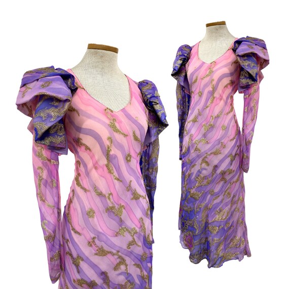 Vtg 70s 80s Glam Judy Hornby Couture Silk Chiffon… - image 1