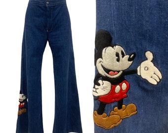 Vtg Vintage 1970s 70s Rare Antonio Guiseppe Mickey Mouse Embroidered Jeans