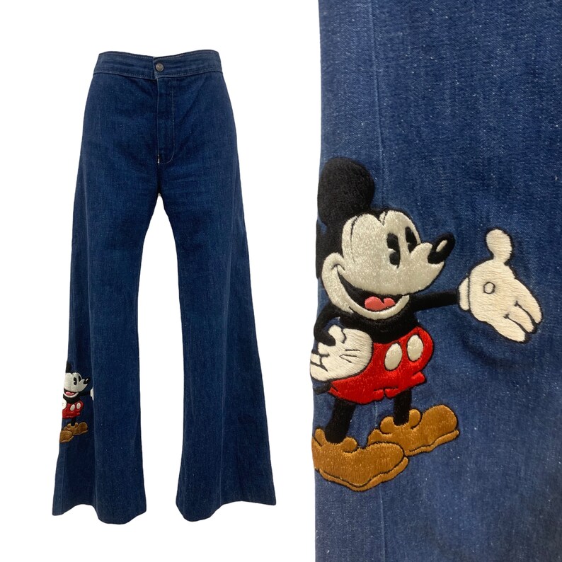 Vtg Vintage 1970s 70s Rare Antonio Guiseppe Mickey Mouse Embroidered Jeans image 1