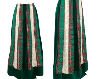 Vtg Vintage 1970s 70s Chessa Davis Holiday Tartan Emerald Velvet Maxi Skirt