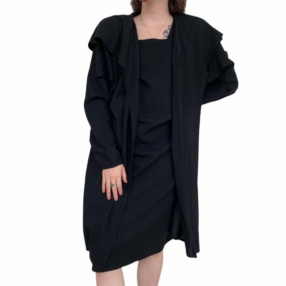 Vintage VTG 1980s 80s Black Yeohlee Ruffle Long Sl