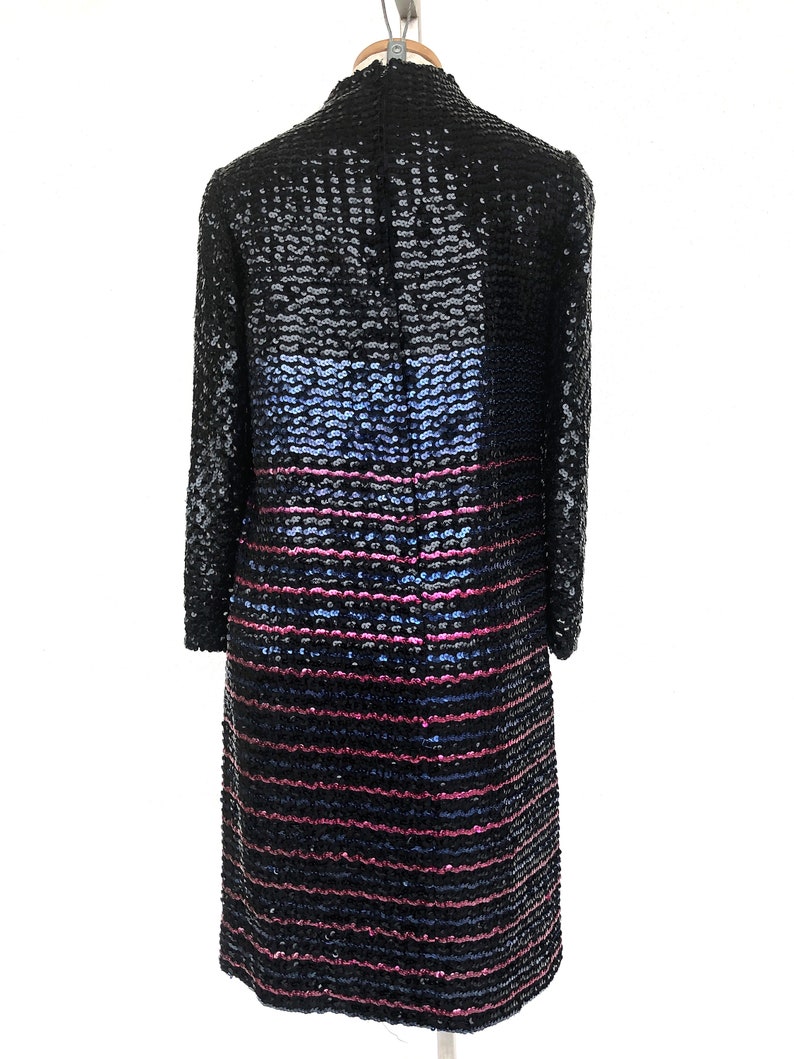 Vintage VTG 1970s 70s Johnnye Black Sequin Long Sleeve Shift Dress image 3