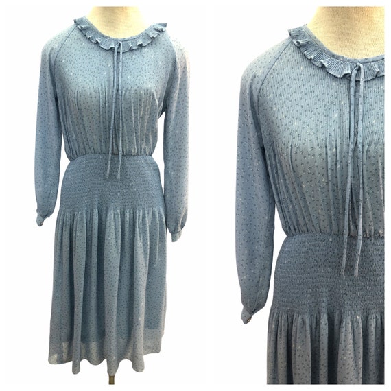 Vintage VTG 1970s 70s Vages Blue Floral Japanese S