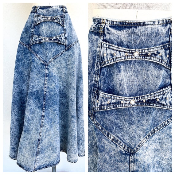 Vintage VTG 1980s 80s Fluted Acid Wash Denim Studd