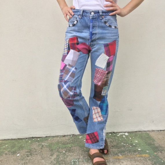 jeans with flannel patches