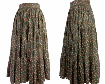 Vtg Vintage 1950s 50s Metallic Screen Print Rose Print Tiered Circle Skirt