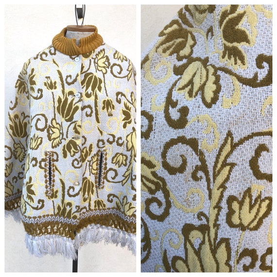 Vintage VTG 1960s 60s Yellow White Tapestry Patter