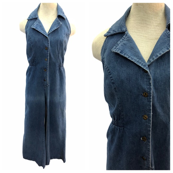 Vintage VTG 1970s 70s Medium Wash Denim Disco Halt