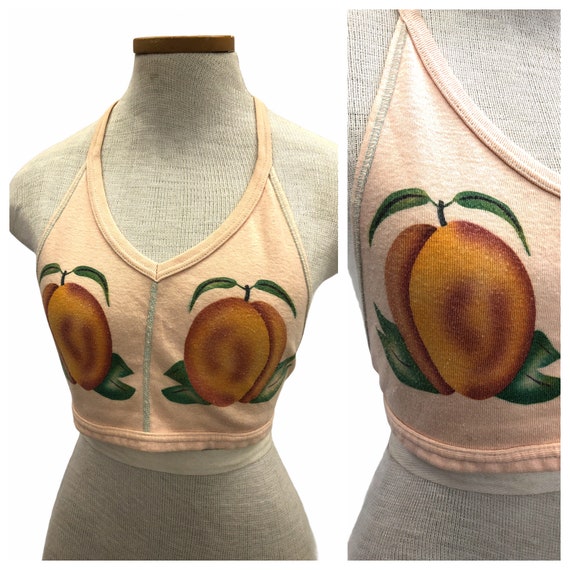 Vintage VTG 1970s 70s Peach Orange Novelty Halter