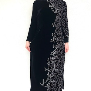 Vintage VTG 1990s 90s Black Velvet Glitter Vietnamese Ao Dai Maxi Dress image 4