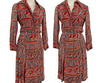 Vtg 70s 1970s Rizkallah for Malcolm Starr Lillie Rubin Psych Op Art Print Dress
