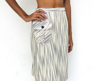 Super Cute Late 1960's Jack Fin Cream and Navy Striped Skirt