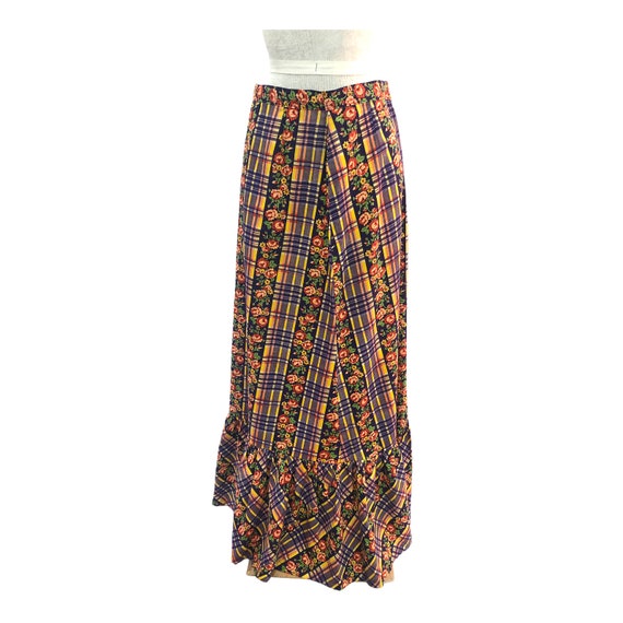 Vintage VTG 1970s 70s Purple Yellow Floral Prairie