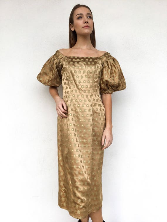 1950s Designer Gold Brocade Suzy Perette Dress
