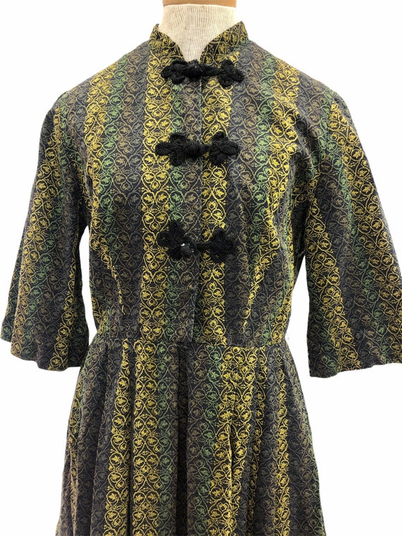 Vintage VTG 1950s 1950s Green Black Woven Dress - image 4