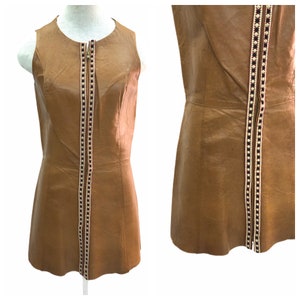 Vintage VTG 1960s 60s Mod Brown Leather Mini Dress