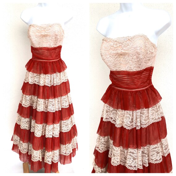 Vintage VTG 1950s 50s Pink and Red Tiered Cupcake