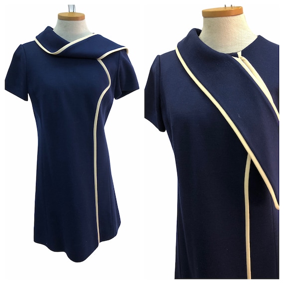 Vintage VTG 1960s 60s Lilli Ann Mod Navy Blue Shif