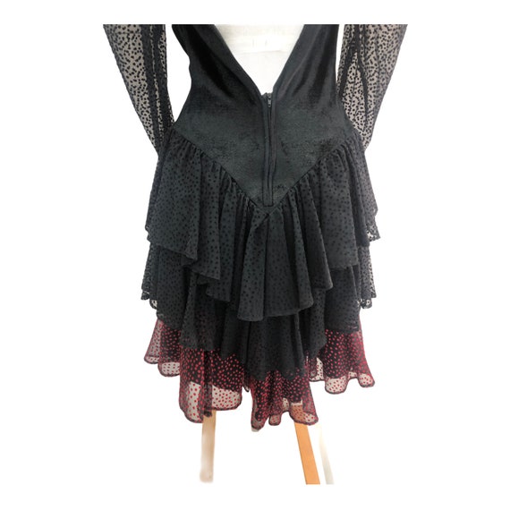 Vintage VTG 1980s 80s Black Velvet Tiered Flocked… - image 5