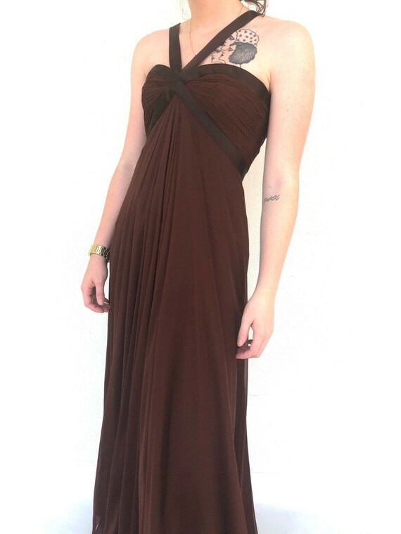 Vintage 70s Brown Richilene Couture Evening Gown,
