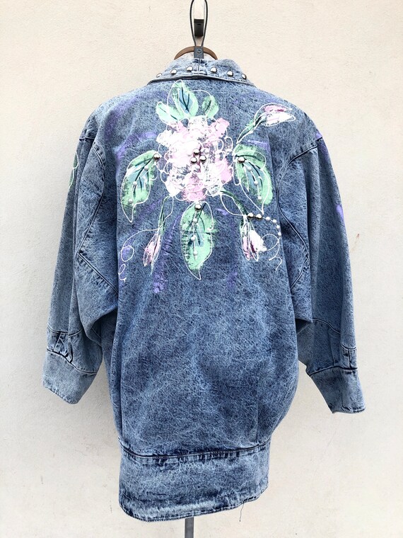 Vintage VTG 1980s 80s Acid Wash Denim Floral Pain… - image 5