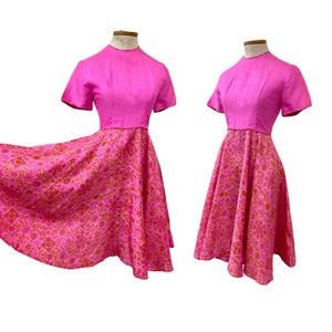 Vtg 60s Mod Dayglow Era Fluorescent Hot Pink Indian Block Print Party Dress image 4