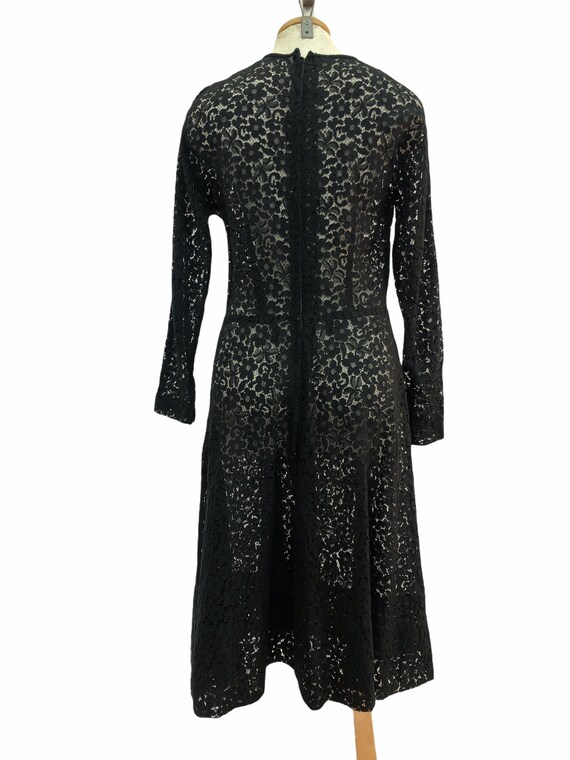 Vtg Vintage Black Lace 1950's Dolman Sleeved midi… - image 4
