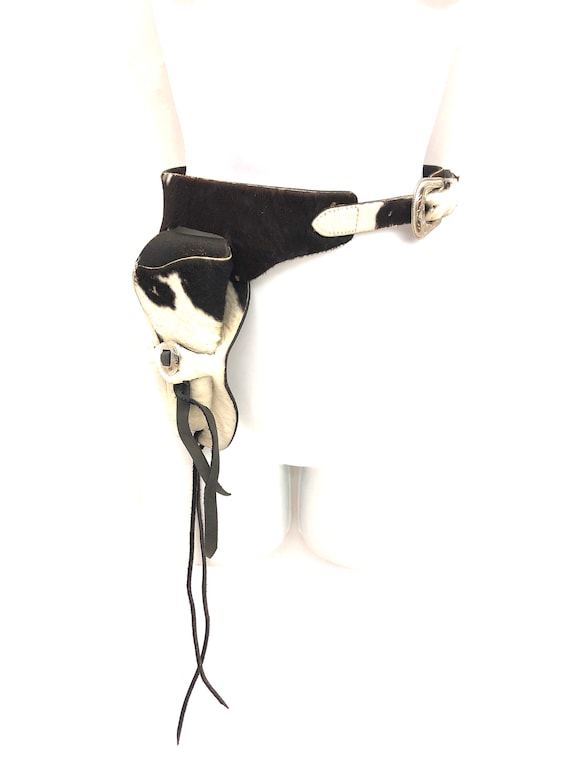 Vintage 90s Cow Hair Holster Waist Belt, 1990s Cow
