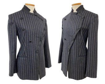 Vtg 80s Giorgio Armani Italian Pin Striped Avantgarde Power Suit Jacket Top