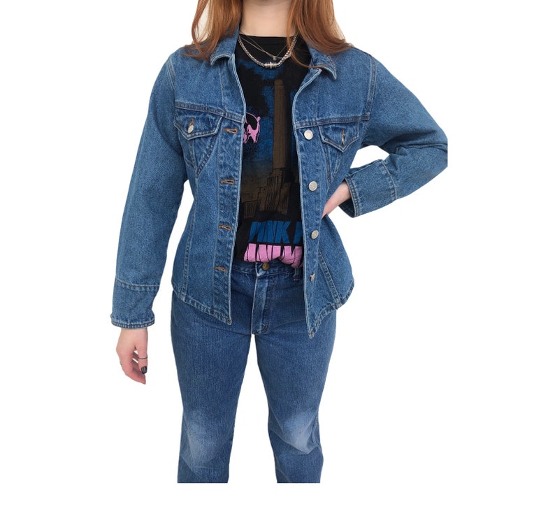 Vintage VTG 1980s 80s Medium Wash Fitted Denim Jacket image 3