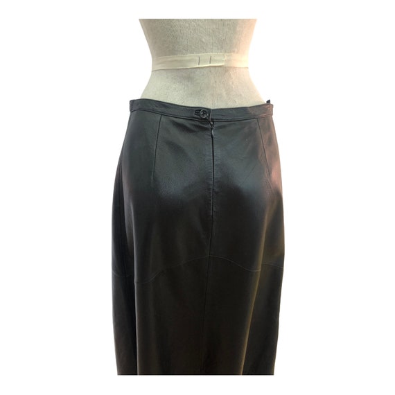 Vintage VTG 1990s 90s Black Leather Maxi Skirt - image 3