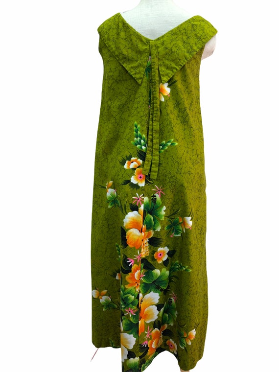 Vintage VTG 1960s 1970s Green Floral Tiki Sleevel… - image 3