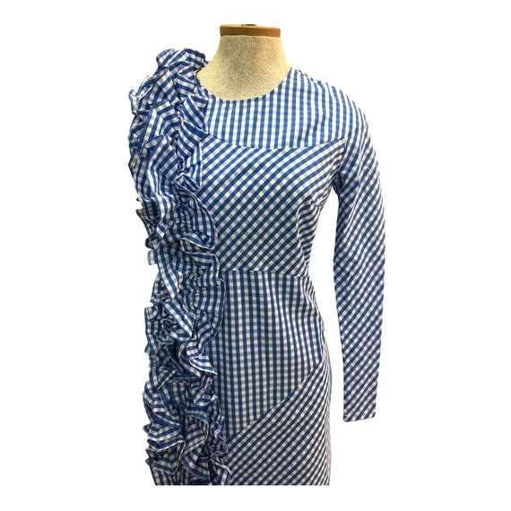 Vintage VTG 1990s White Blue Gingham Asymmetrical… - image 6