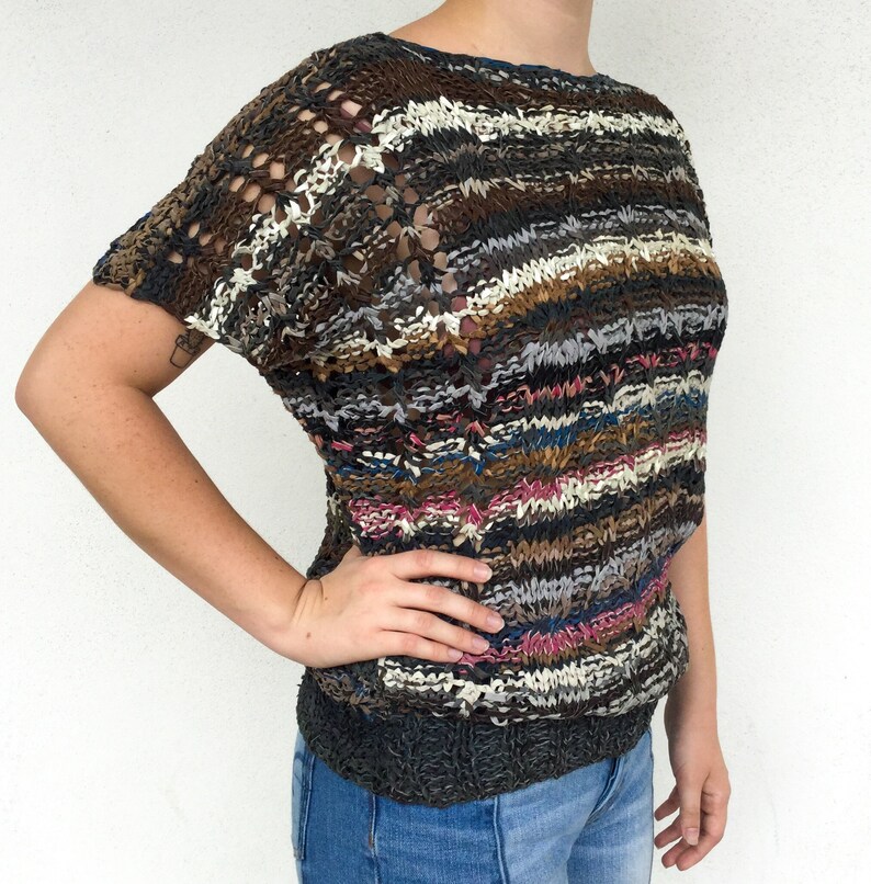 Late 70s Multicolored Hand Knit Braided Leather Boxy Top