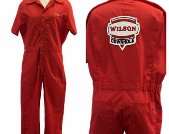 Vintage VTG 1990s 90s Dickies Red Personalized Boiler Jumpsuit Work Coveralls