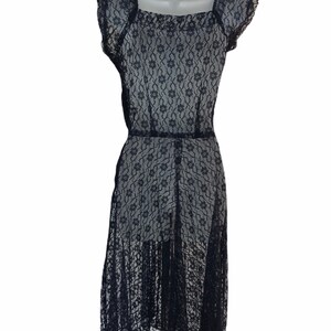 Vintage VTG 1930s 1940s Navy Lace Sheer Short Sleeve Dress image 2