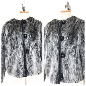 Vintage VTG 1960s 60s Gray Faux Fur Mod Button Up Jacket Coat image 1